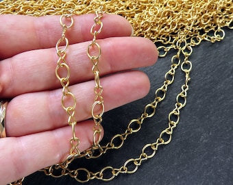 Gold Oval Figure 8 Link Chain Cable, Figure 8 Connector, 22k Matte Gold Plated, Tarnish Resistant, 1 Meter = 3.3 Feet