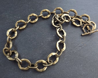 16" Chunky Bronze Necklace Chain with Clasp, Thick Trend Statement Chain, Organic Link Chain, Necklace Blank, Antique Bronze Plated
