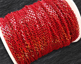 3 x 2 mm sattes Rotgold Diamantschliff-Kabelkette, zarte ovale Gliederkette, mohnrote Kette, 2 Meter