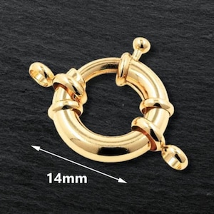 Medium Chunky Gold Spring Sailor Clasp with Loops, Open Ring Clasp, Trigger Clasp, Jewelry Findings, 24k Shiny Gold Plated, 14mm