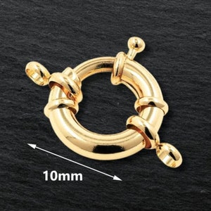 Tiny Chunky Gold Spring Sailor Clasp with Loops, Open Ring Clasp, Trigger Clasp, Jewelry Findings, 24k Shiny Gold Plated, 10mm