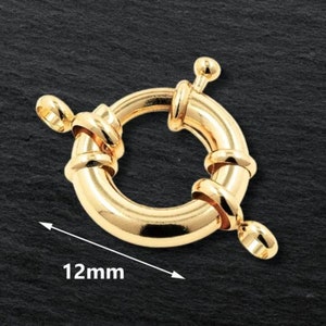 Small Chunky Gold Spring Sailor Clasp with Loops, Open Ring Clasp, Trigger Clasp, Jewelry Findings, 24k Shiny Gold Plated, 12mm