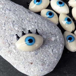 Glass Evil Eye Bead, Oval Nazar Charm, Murano Glass Lampwork Protective Amulet Talisman, 1pc