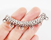 Organic Necklace Bracelet Curve Tube Bead Spacer, Silver Bar, Boho, Bracelet Tube, Necklace Bail - Six Loops - Matte Silver Plated - 1 pc