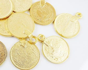 Heavy RomanGreek Coin Charm Pendant Large Gold Coin VC64 RomanGreek Gold Plated Coin Pendant Thick Gold Coin Pendant