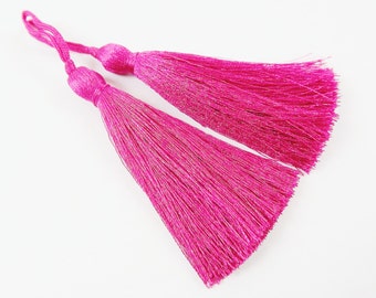 Long Violet Pink Silk Thread Tassels -  3 inches - 77mm  - 2 pc