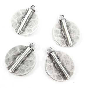 4 Hammered Disc Tribal Pendant Charms - Matte Antique Silver Plated