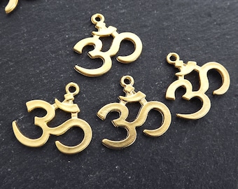 Gold OM Symbol Yoga Aum Pendant Charms, Chakra, Yoga Charms, OM mantra, Ohm, 22k Matte Gold Plated