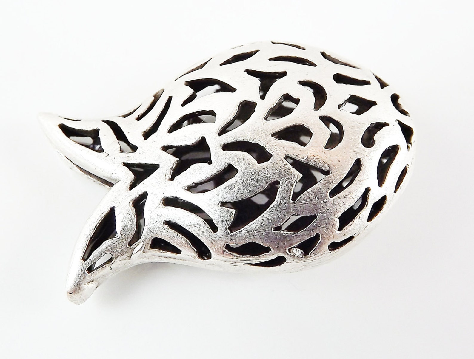 Fretwork Fish Large Chunky Fish Tulip Hollow Fretwork Matte Silver Plated Bead Slider ...