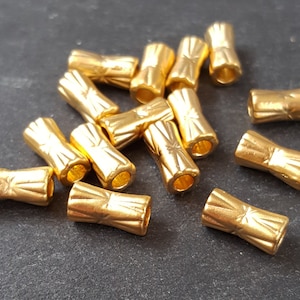Chunky Cinched Engraved Barrel Tube Bead Spacers 22k Matte Gold Plated - 15pcs