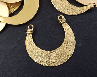 Tribal Crescent Pendant, Tribal Connector, Double Sided, Textured, Gold Crescent, Tribal Pendant, Moon Pendant, 22k Matte Gold Plated - 1pc