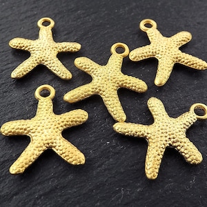 Starfish Charms Sea Star Charms, Beach Jewelry Style, Bracelet Charms, Nautical charms, Sea Life, Sea Creature, 22k Matte Gold, 5pcs