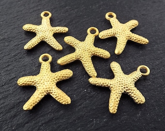 Starfish Charms Sea Star Charms, Beach Jewelry Style, Bracelet Charms, Nautical charms, Sea Life, Sea Creature, 22k Matte Gold, 5pcs