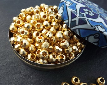 Hexagon Facet Bead Spacers, Gold Rondelle, Greek Mykonos Gold Bead, Tarnish Resistant Beads, 22k Matte Gold Plated. 15pcs