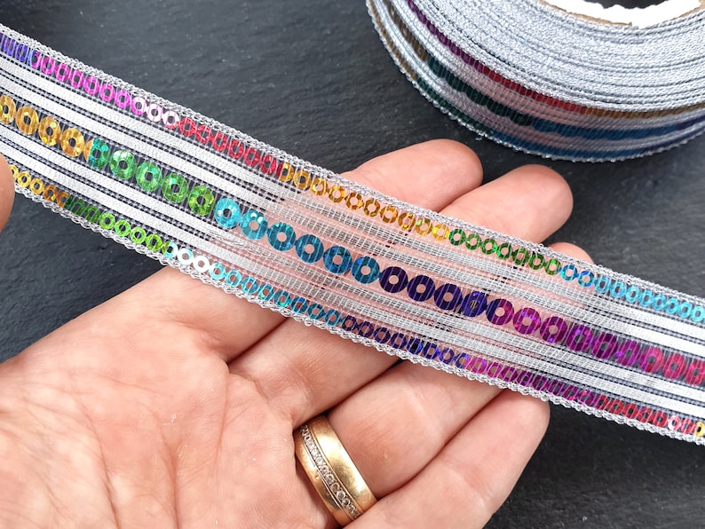 Rainbow Sequin Ribbon Trim Glitter Ribbon Packaging Sewing Etsy