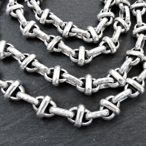 12mm Chunky Link Statement Chain, Very Thick Gold Chain, Cross Over Oval Link Chain, Matte Antique Silver Plated, 1 Meter = 3.3 Feet