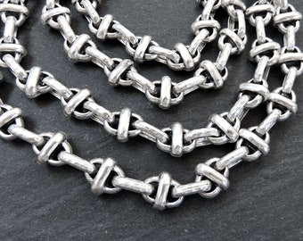 12 mm Chunky Link Statement Chain, Bardzo gruby złoty łańcuszek, Krzyżujący się owalny łańcuszek, Matowy antyczny srebrny platerowany, 1 metr = 3,3 stopy