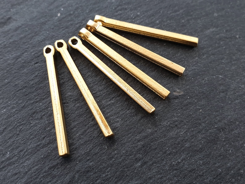 Small Short Slim Gold Vertical Square Bar Pendant Rectangle image 0