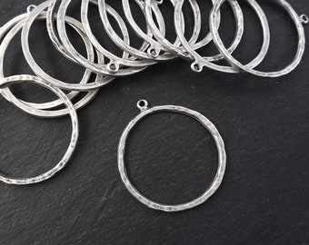 Toendante cerchio rotondo cerchio, argento minimalista connettore collegamento, texture organica, 53mm, antico argento placcato 1pc