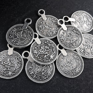 Silver Coin Pendant, Silver Coin Charms, Turkish Coins, Replica Coins, Rustic Coins, Coin Pendants, 17mm Coin, Antique Silver Plated 8pcs