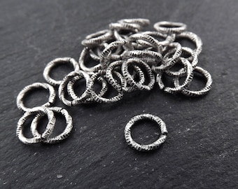 8mm Twisted Etched Jump Rings Antique Matte Silver Plated - 30pcs