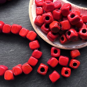 Perline quadrate a cubo in vetro rosso da 10 mm, perline artigianali tradizionali turche rustiche fatte a mano, perline in vetro turche
