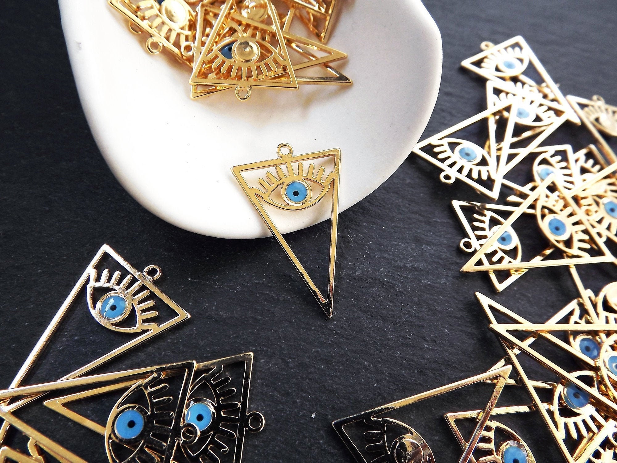 Gold Evil Eye Charm Triangle Eye 