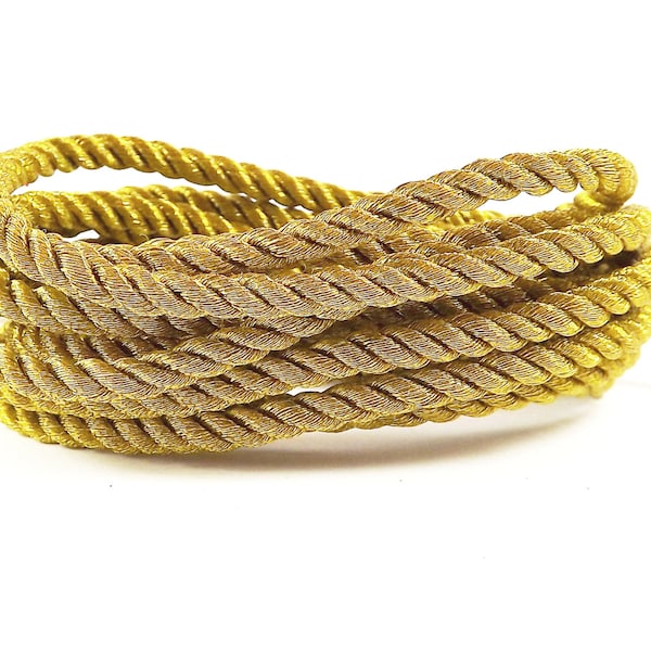 3.5mm Metallic Antique Gold Twisted Rayon Satin Rope Silk Braid Cord - 3 Ply Twist - 1 meters - 1.09 Yards - No:17