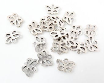 20 Mini Butterfly Charms - Matte Silver Plated