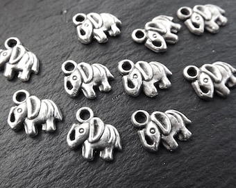 Mini Elephant Pendant Charms, Silver Elephant Drop Charms, Bracelet Charms, Tiny Elephant Charms, Matte Antique Silver Plated, 10pcs