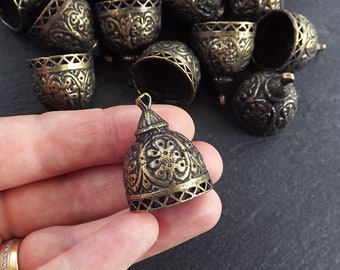 Large Rustic Tassel Cap, Ornate Bead Cap, Beaded Tassel Cap, Tassel Making, Jewelry Findings, Turkish Supplies, Antique Bronze Plated Brass
