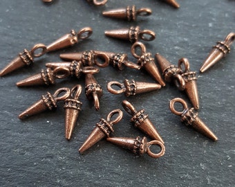 Copper Pendulum Hellenic Spike Charms, Mini Pointy Drop Charm Pendants, Ethnic Tribal Style, Antique Copper Plated, 20pcs