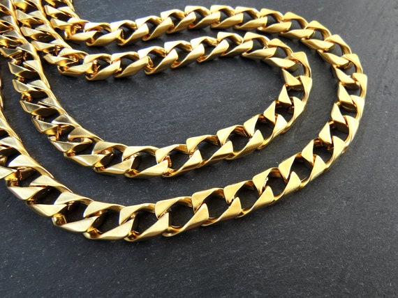 Large Flat Classy Curb Chain, Gold-tone Finish - 9/16 inch (15mm