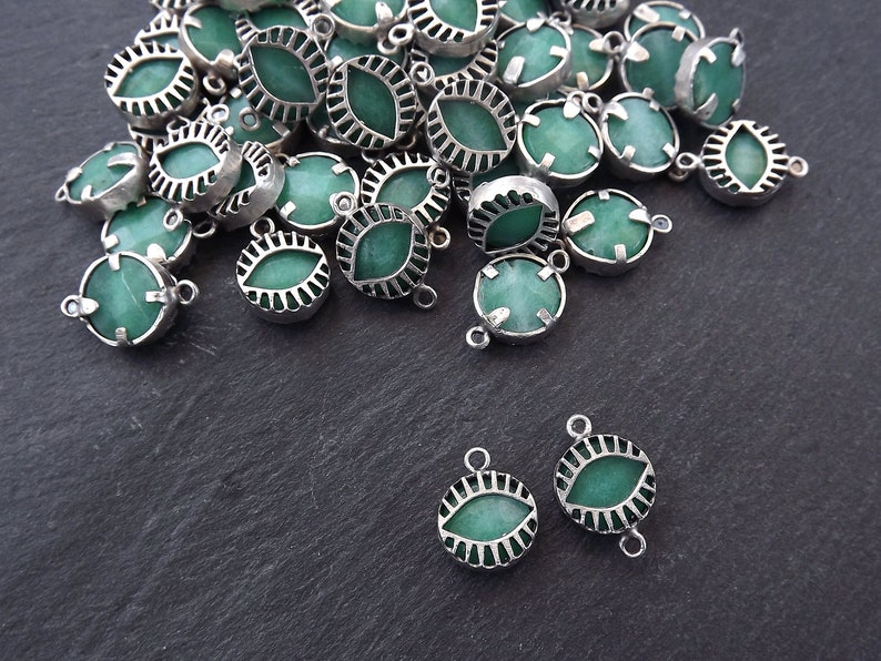 Necklace Pendant Evil Eye Pendant Evil Eye Charm Lucky Antique Silver Plated Protective Aqua Evil Eye Jade Stone Connector Charm