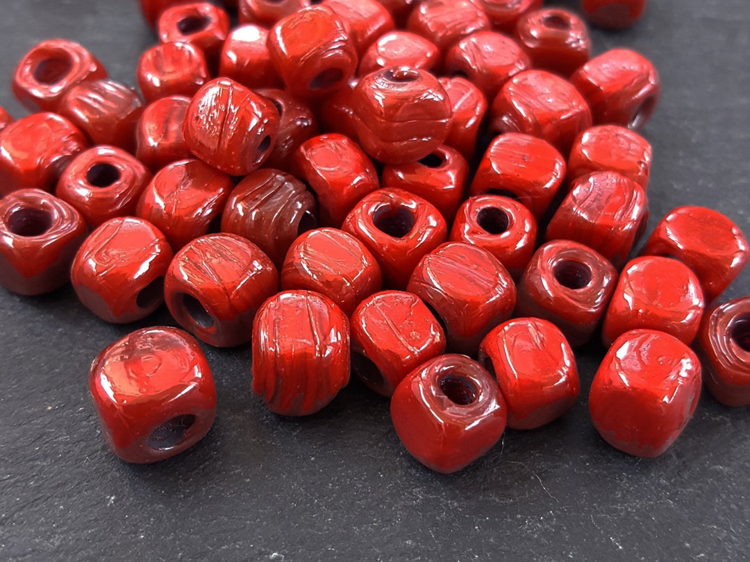BULK - 30 Poppy Red Rustic Cube Glass Bead - Square Dice Shape Traditi –  LylaSupplies