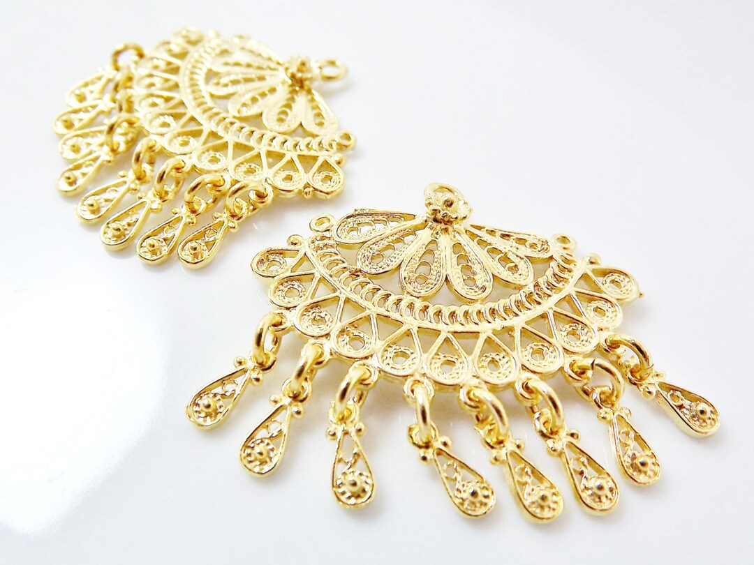 2 Delicate Exotic Filigree Chandelier Earring Component - Etsy