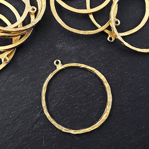Gold Organic Loop Pendant, Large Gold Earring Hoop, Gold Geometric Ring Pendant, Closed Loop, 53mm, Top Loop, 22k Matte Gold Plated 1pc