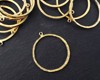 Gold Organic Loop Pendant, Large Gold Earring Hoop, Gold Geometric Ring Pendant, Closed Loop, 53mm, Top Loop, 22k Matte Gold Plated 1pc