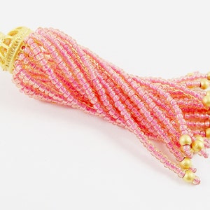 Longue pompon perlé rose saumon - Laiton plaqué or 22 carats - 1PC