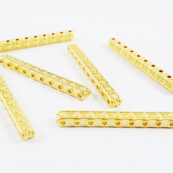 Ten Hole Dotted Strand Separator Spacer Bar Connector - 10 Holes - 22k Matte Gold Plated - 6pcs