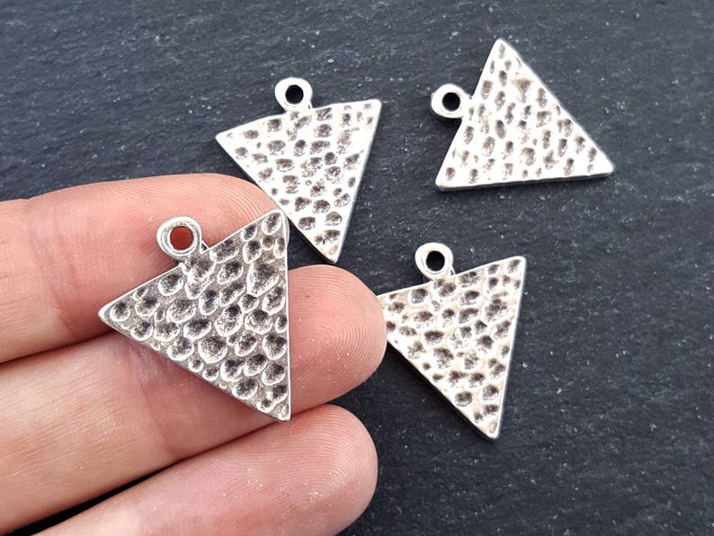 Hammered Triangle Minimalist Geometric Earring Necklace Pendant Matte Antique silver plated Jewelry Making Supplies Findings Components 4pc