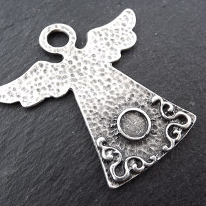 Silver Angel Pendant, Folk Guardian Angel Charm, Angel Ornament, Craft and Jewelry Supplies, Matte Antique Silver Plated, 1pc