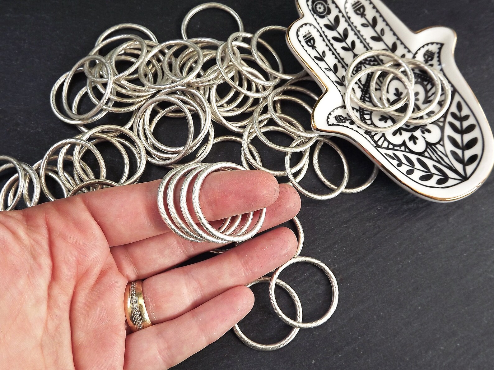 Round Link Connector Textured Ring Link Circle Link Silver - Etsy