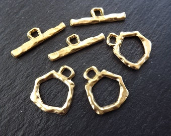 Organic Toggle Clasps, T Bar Clasps, T Bar, Gold Toggle Clasps, T Clasps, Gold Clasps, Clasp, Closure, 22k Matte Gold Plated, 3 sets