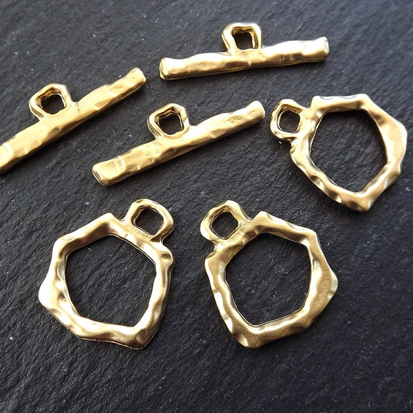 Organic Toggle Clasps, T Bar Clasps, T Bar, Gold Toggle Clasps, T Clasps, Gold Clasps, Clasp, Closure, 22k Matte Gold Plated, 3 sets