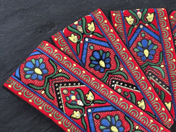 4 Hand Embroidered Folk Art Floral Ribbon (10 Yards)
