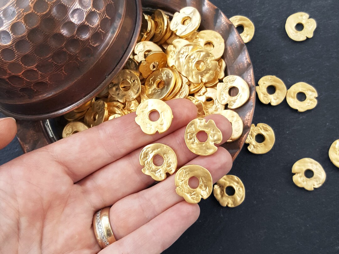 Disk Pebbles Gold Cornflake Disc Pebble Bead Spacers, Free Form Beads, Organic Flat ...