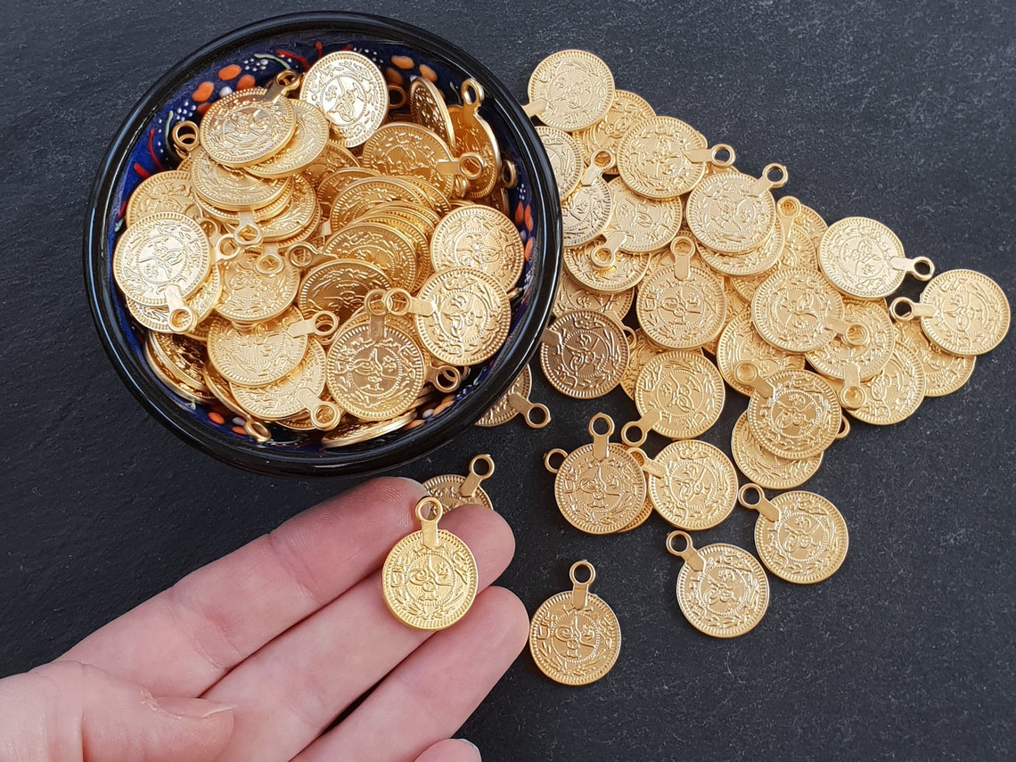 Gold Coin Pendant Charms Turkish Ethnic Replica Coins Rustic | Etsy