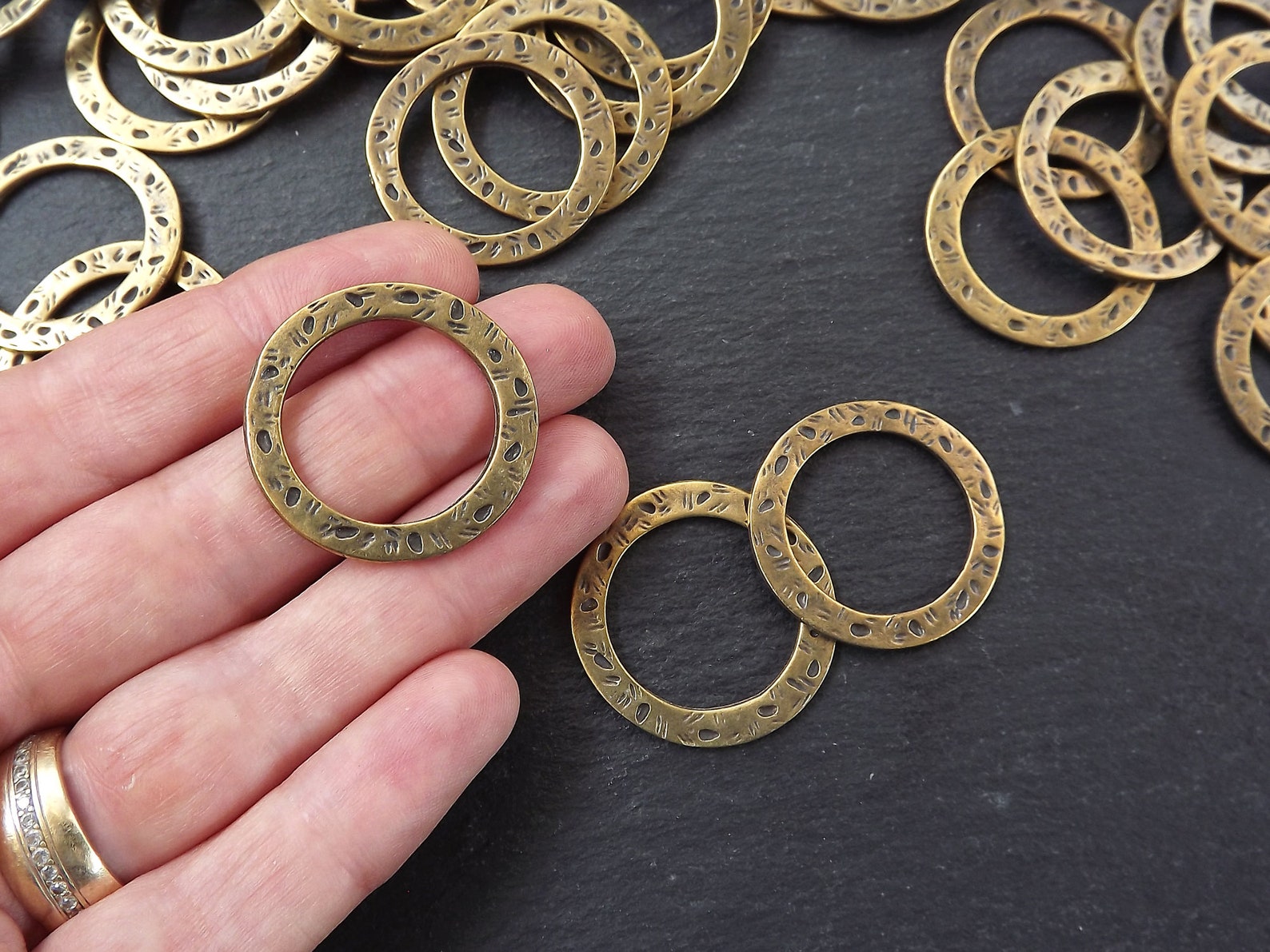 Bronze Ring Circle Link, Round Link Component, Organic Loop Pendant ...