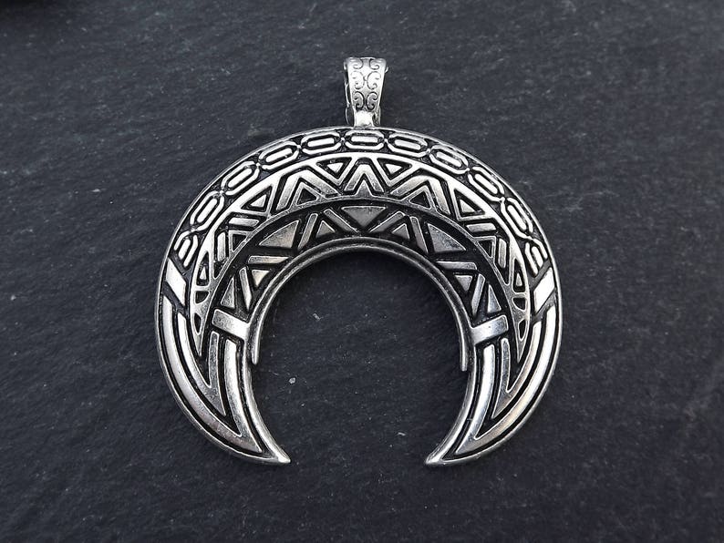 Large Crescent Pendant Tribal Double Horn Moon Detailed - Etsy